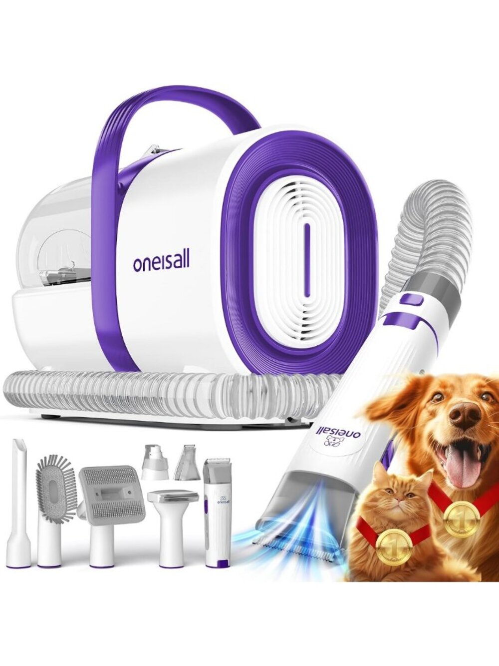7-in-1 Dog Grooming Vacuum Kit | Low Noise, Efficient Pet Hair Removal Tools